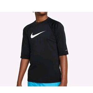Nike Swim Dri-FIT Big Boys Short Sleeve Hydroguard Black Size M Nwt